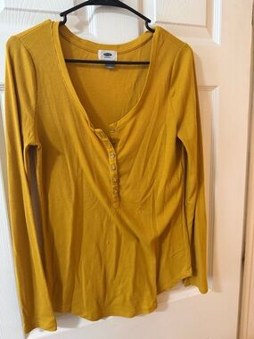 Old Navy Mustard Yellow Ribbed Henley Long-Sleeve Top